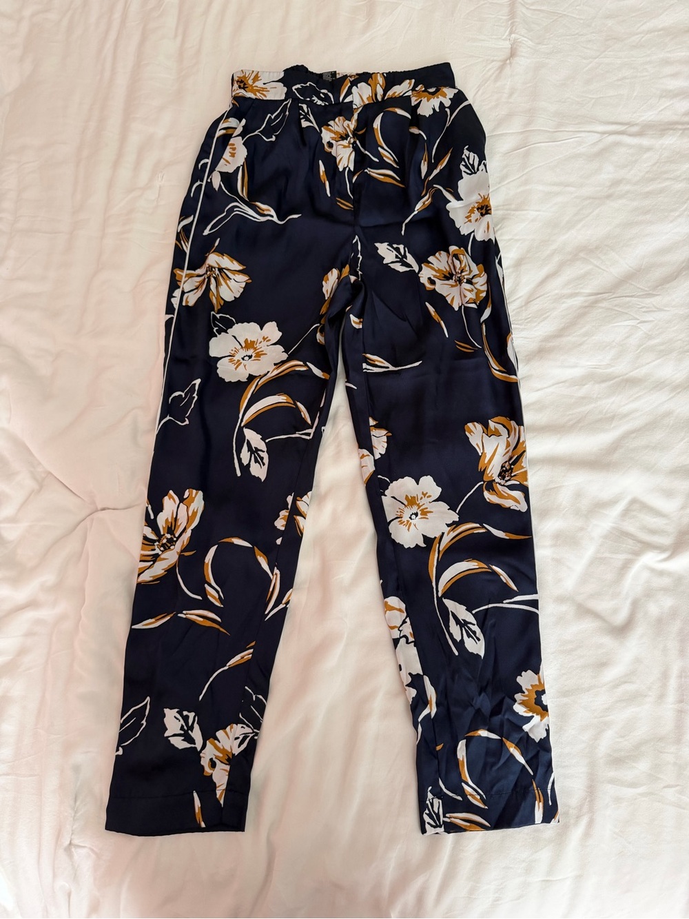 Navy Floral Satin Pants